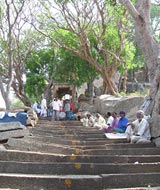 pilgrims on stairs